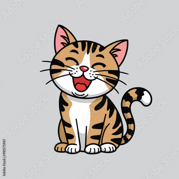 Fototapeta A vector illustration of a happy cat with its mouth open and eyes wide. The cat is sitting upright on its hind legs.