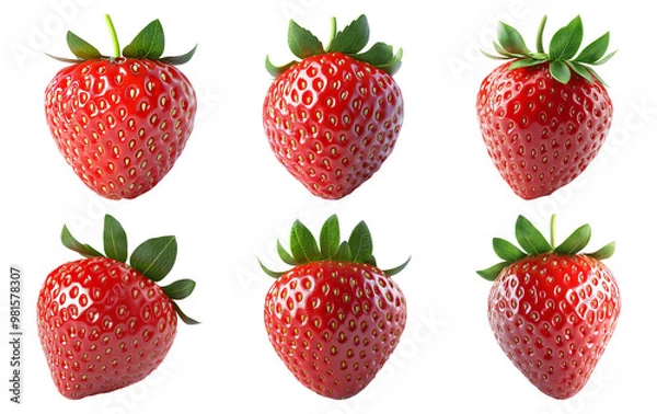 Fototapeta Red ripe strawberries collection isolated on transparent background