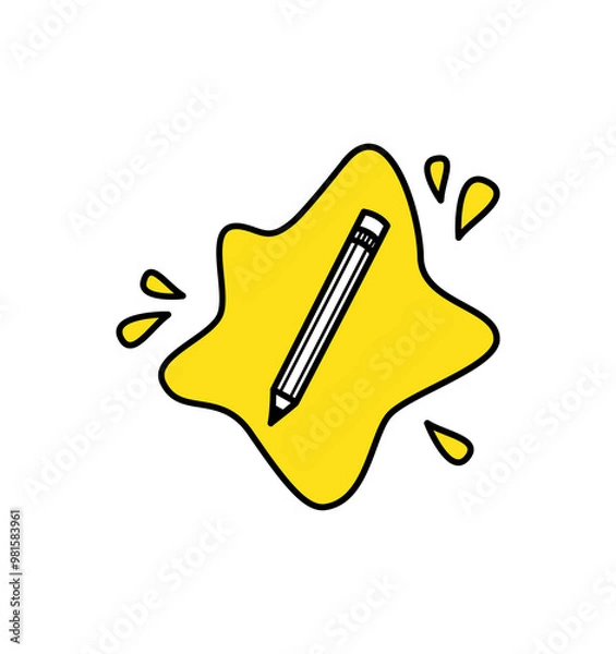 Obraz Illustration of a pencil art supplies with paint splat behind, matching craft materials graphics icon elements