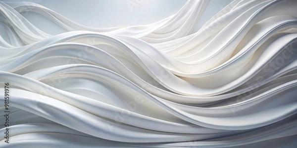 Fototapeta Abstract White 3D Waves A Minimalist Composition, 3D Render, Abstract Background, White, Minimalism