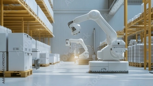 Fototapeta Robotic Automation in a Modern Warehouse