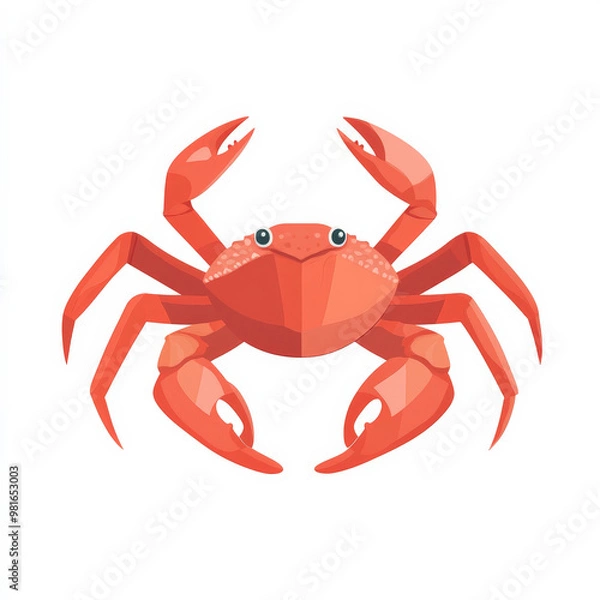 Obraz Flat illustration of a crawling crab, featuring red tones and simple shapes, isolated on a white background.