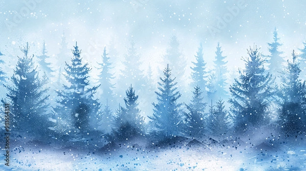 Fototapeta Winter Background of Snow and Frost with Forest Landscape