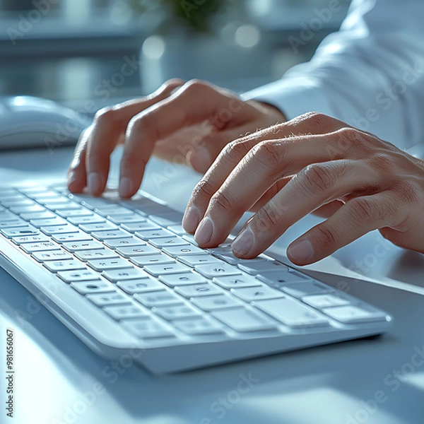 Fototapeta Hands typing on the keyboard