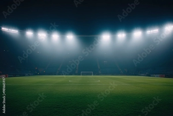 Fototapeta the soccer stadium with the bright lights , ai