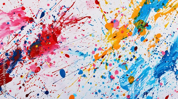 Fototapeta Abstract colorful paint splatters on a white background.