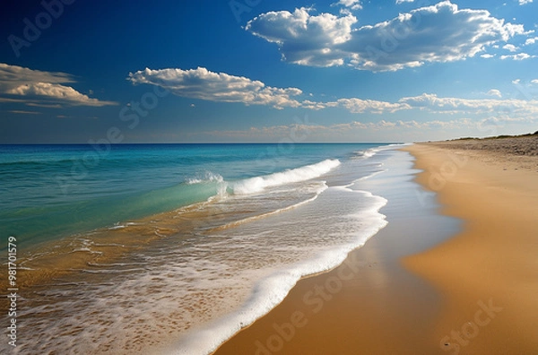 Fototapeta Calming Sandy Beach with Wave Lines Evoking Serenity and Peace