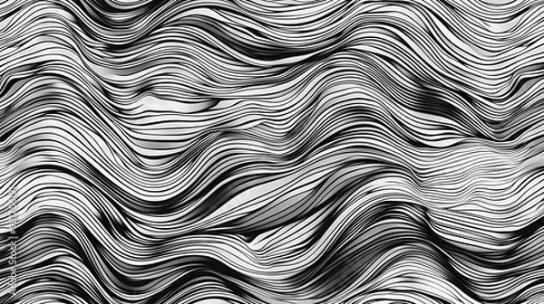 Fototapeta Abstract black and white wavy lines creating a 3D effect.