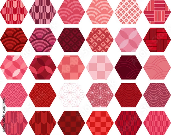 Obraz 秋色の、かわいい和柄のセット