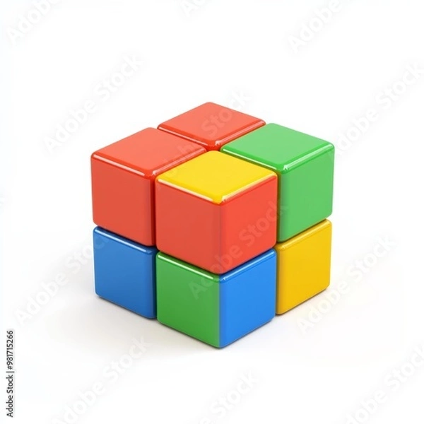 Fototapeta A cute, 3D, minimal toy block in bright colors, isolated on a white background, ideal for educational content and childhood activities