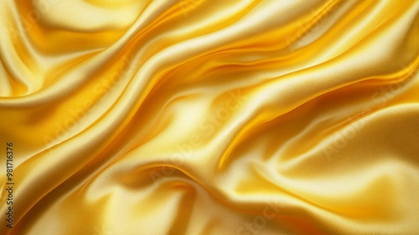 Fototapeta Luxurious golden satin fabric drapes elegantly, showcasing smooth texture and rich color. Perfect for fashion and decoration.