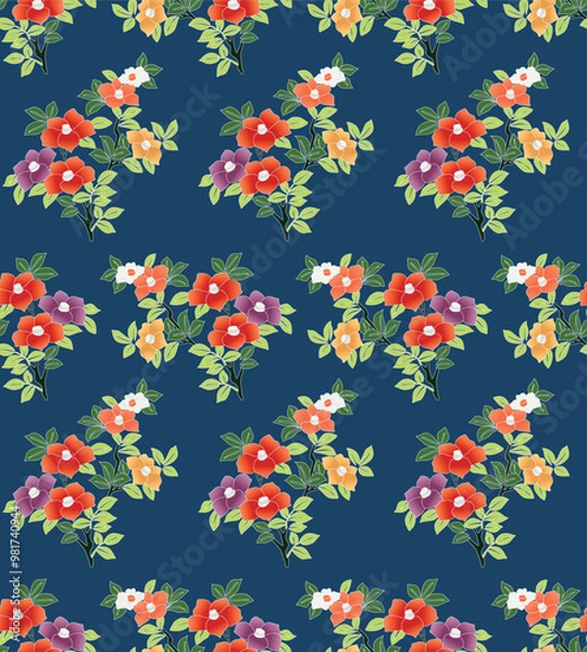 Fototapeta Japanese Garden Flower Leaf Vector Seamless Pattern
