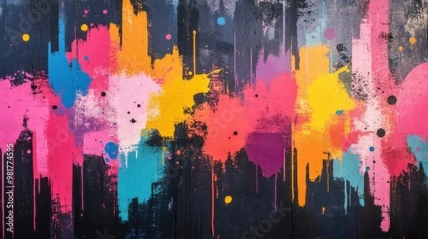 Fototapeta Abstract Colorful Splashes and Drips on a Black Surface
