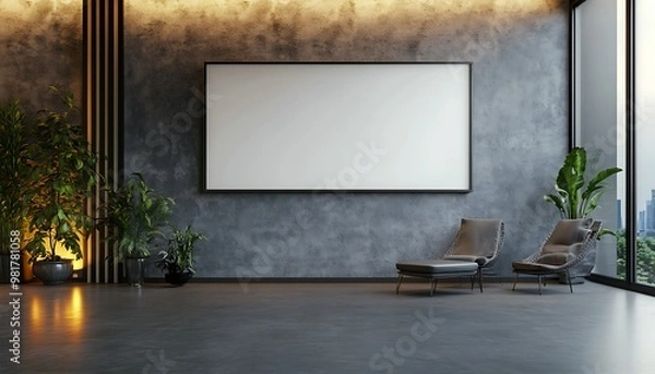 Fototapeta Modern Interior Design with Empty Canvas