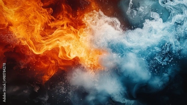 Fototapeta Abstract Swirling Fire and Smoke with a Blue and White Color Palette