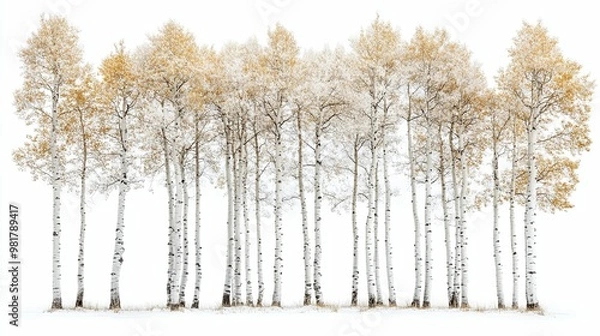 Obraz A line of aspen trees with golden leaves in the snow