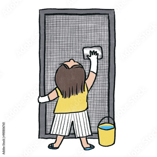 Obraz 網戸の掃除をする人