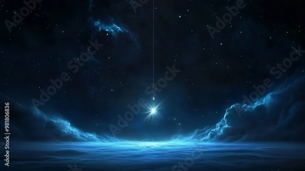 Fototapeta A lone glowing star hangs suspended in the vast expanse of space, symbolizing hope, mystery, wonder, cosmic beauty, and the vastness of the universe.