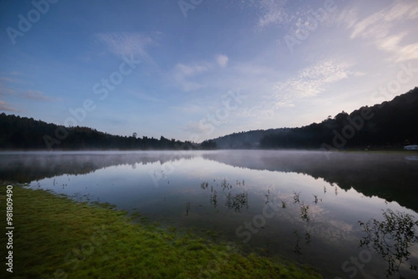 Obraz Soft reflections on the lagoon. Cold morning dew.