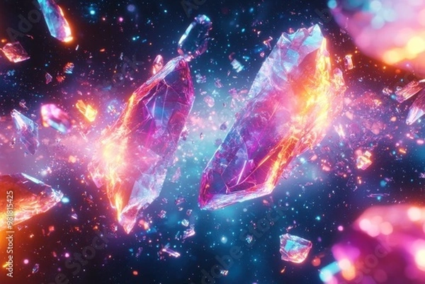 Fototapeta Colorful cosmic crystal formation explosion in space