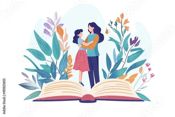Fototapeta "Joyful Children Jumping Out of an Open Book Surrounded by Flying Books – A Vibrant Illustration Celebrating Education, Imagination, and the Joy of Learning