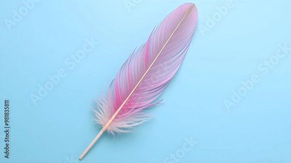 Fototapeta A blue background with feathers and a blue background with a pink and white feather