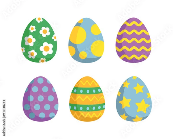 Fototapeta Happy Easter.Set of Easter eggs with different textures on a white background.Spring holiday. Vector Illustration isolated. 
