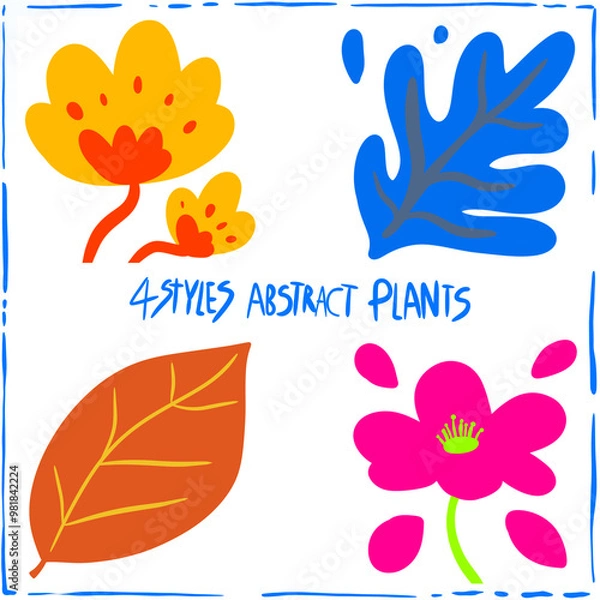 Obraz 4 styles abstract plants using vibrant, warm tones.