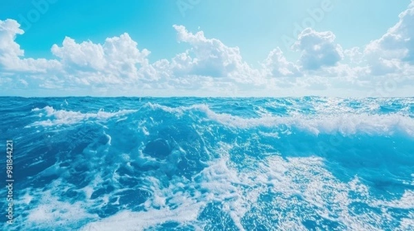 Fototapeta Ocean Waves  Blue Water  White Foam  Clouds  Sky  Seascape