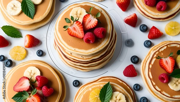 Fototapeta Pancakes And Eggs Made With Eggs And Fruits Vector Clipart ai generative