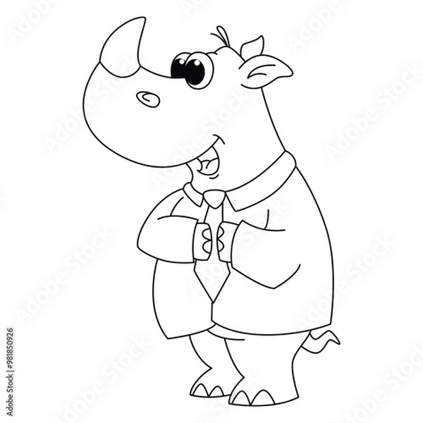 Fototapeta Funny rhino cartoon for coloring book basic RGB