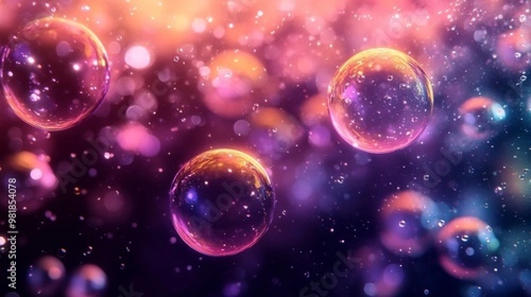 Fototapeta Abstract Background with Shiny Bubbles and Glittering Lights