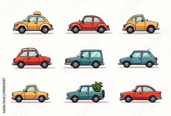 Fototapeta Cute and Quirky Cartoon Cars: Free Vector Graphics for Your Next Design Project