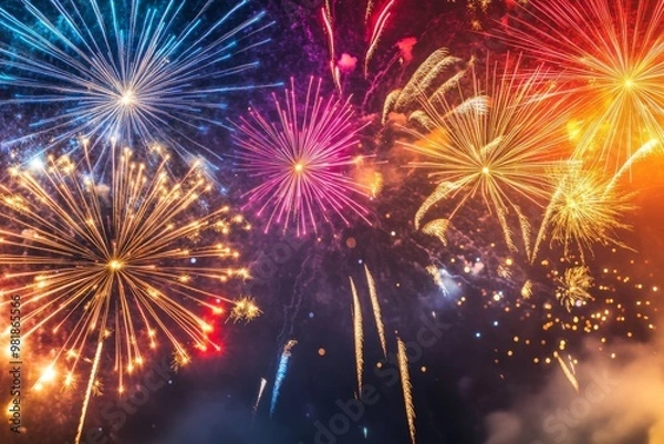 Fototapeta Colorful Fireworks Display Illuminating the Night Sky