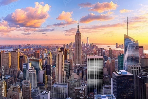 Obraz Aerial View of New York City Skyline at Sunset