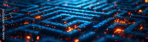 Fototapeta Medium Shot of a Complex Election Prediction Maze with Glowing Integrity Checkpoints, Showcasing Strategic Thinking for Accurate Forecasts in Photo Stock Concept