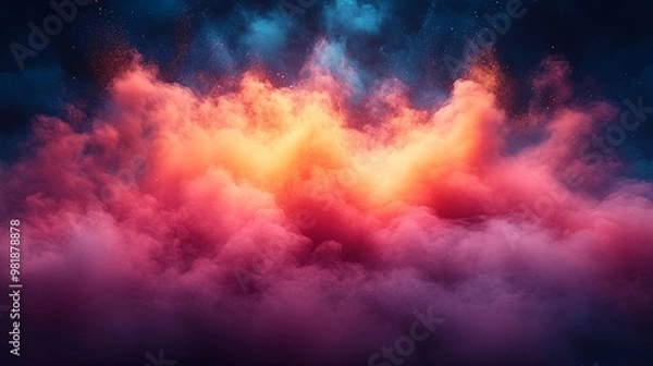 Fototapeta Abstract Colorful Smoke and Dust Explosion in a Dark Sky