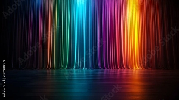 Fototapeta A vibrant display of colorful vertical lights against a dark background, creating a dynamic and energetic atmosphere.
