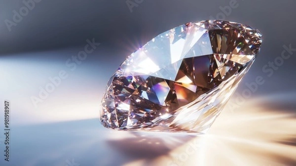 Fototapeta A large diamond-like gem sparkling under studio lights, showcasing its flawless cut and high clarity.