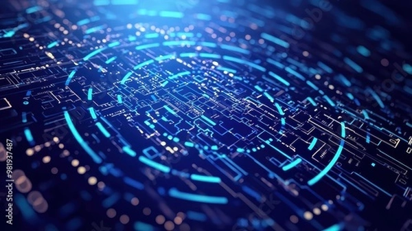 Fototapeta Abstract Blue Technology Background with Lines and Circles