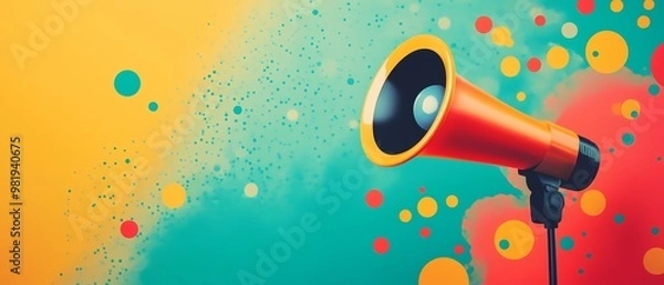 Obraz Megaphone in a vibrant color, Public communication
