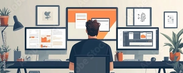 Fototapeta Businessman working in home office setting