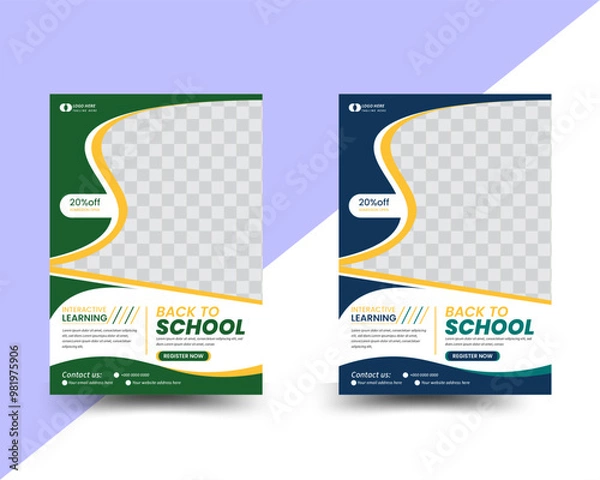 Fototapeta School Admission Flyer Design Template with Multicolored, Kids school education admission flyer or poster design template bundle design

