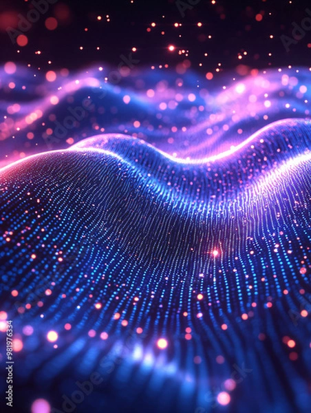 Fototapeta Mesmerizing cosmic waves of light capture digital art's ethereal beauty, perfect for sci-fi movie posters, tech company branding, and immersive virtual reality backgrounds
