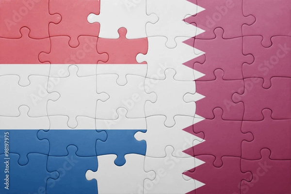 Fototapeta puzzle with the national flag of netherlands and qatar