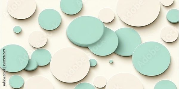 Fototapeta Minimalist abstract background with overlapping green and beige circles. This modern design offers a playful and clean aesthetic, perfect for creative projects, presentations, or branding visuals.