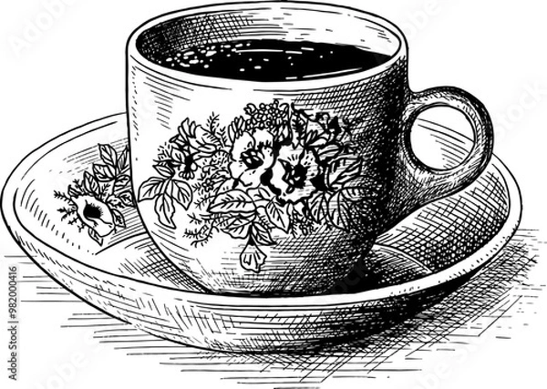 Obraz Coffee Line Art and Kopitam Cafe Digital Illustration Vector Clipart