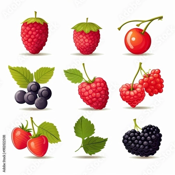 Fototapeta Set of hand drawn berries