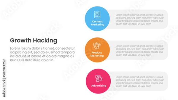 Obraz growth hacking infographic 3 point with vertical circle shape on stack layout for slide presentation
