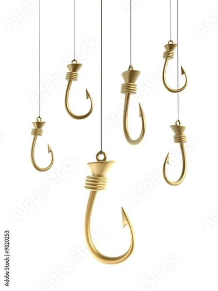 Obraz gold hooks isolated on white background